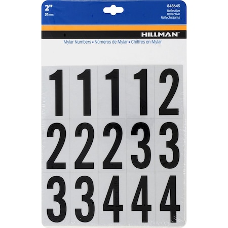 Hillman HILLMAN 2 in. Reflective Black Vinyl Self-Adhesive Number Set 0-9 35 pc, PK6 848645